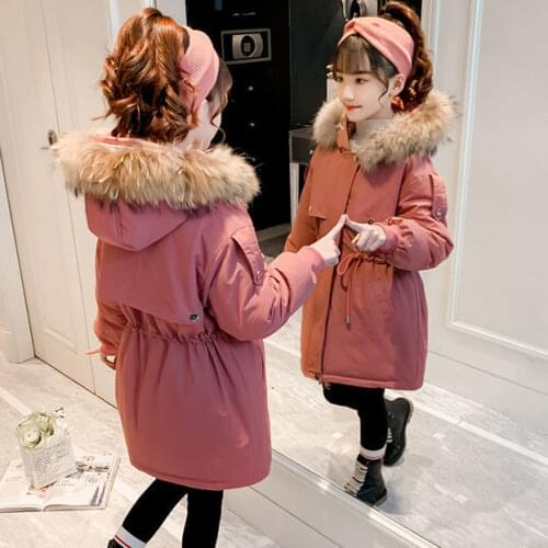 Fashion Girls Down Jacket Winter Kids Warm Parkas Big Fur Hoodies Childrens Clothing Girls Christmas New Year Outerwear 4-14Yrs