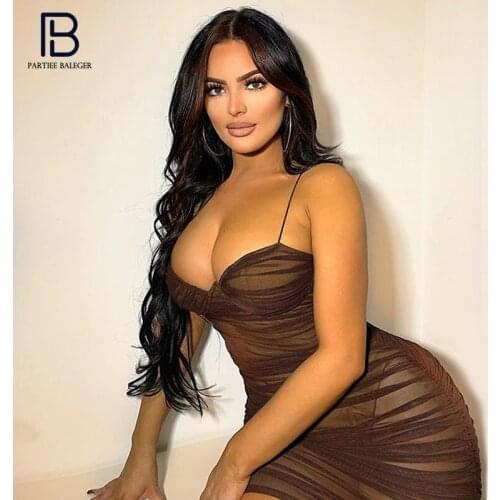 PB Trendy Brown Slip Dress Draped Voile Design Sexy Sleeveless Backless Celebrity Party Club Bandage Vestido Free Shipping