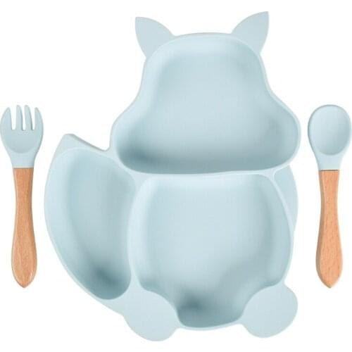 Nordic BPA Free Silicone Non-slip Squirrel Shape Sucker Training Plate Bowl Baby Shower Gift Fork Spoon Feeding Set
