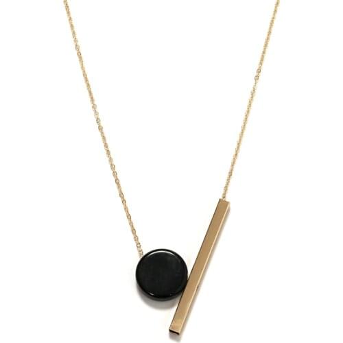 Necklaces Ms contracted wind necklace Geometric circular wood combination pendant long necklace