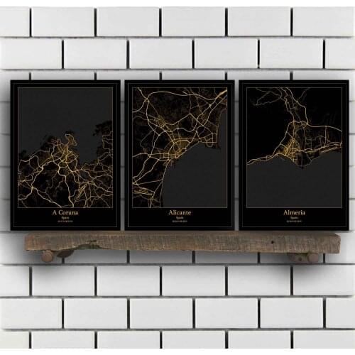 A Coruna Alicante Almeria Badajoz Barcelona Bilbao Cordoba Gijon Girona Granada Huelva Leon Madrid Malaga Spain Map Poster