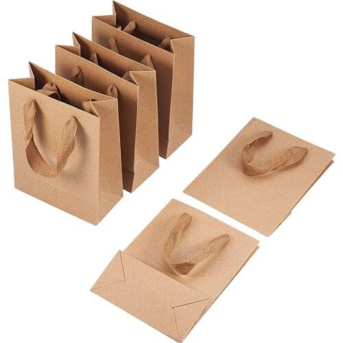 10pcs High Quality Kraft Paper Pouches Gift Bag with Nylon Thread Handle Fashionable Party Clothes Shoes Gift Shopping Bags