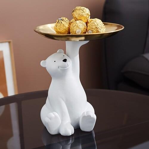 Anime Polar Bear White Bear Statue Storage Tray Resin Statue Home Decor Snacks Storage Tray Creative Crafts Decoration Gifts