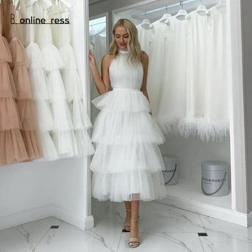 2021 Tulle Puffy Halter Evening Dress Prom Party Formal Dress Robe De Soiree Longue Backless Simple Vestido De Festa