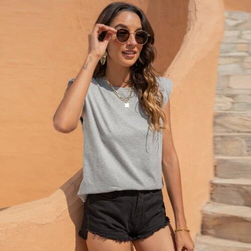 2021 New T-shirt Tops Women Casual O Neck Cotton Tees Vest Plus Size Sleeveless Shoulder Support Comfortable Soft Female Tops