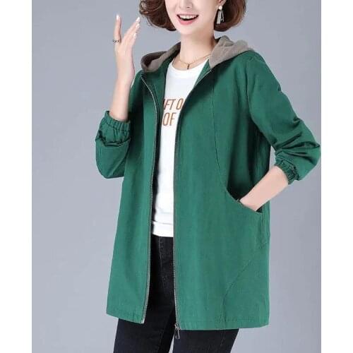 2021 Women Hooded Windbreaker Ladies Jacket Mid-Length Spring Autumn New Outwear Tops Loose Large Size 5XL Casual Coat Female
