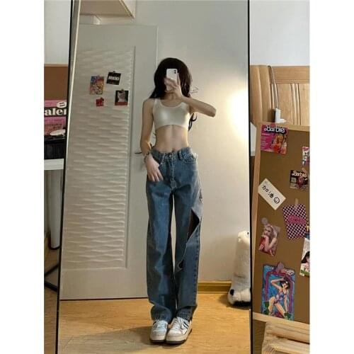 Y2k Jeans Pants Cut Out Street XS Women-Clothing High Waist Loose Casual Straight Wide Leg Denim Trousers Pantalon Pour Femme