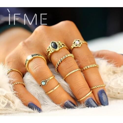 IF ME 12 PCS/Set Retro Vintage Gold Silver Color Knuckle Midi Rings Set For Women Female Bohemian Boho Rings Jewelry Accessories