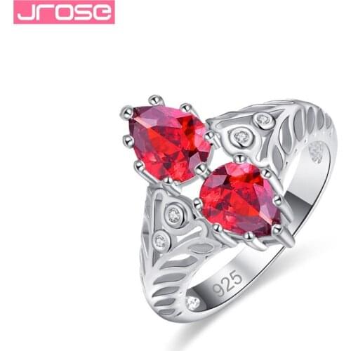 JROSE Olive Green&Red Big Zircon Double Silver Color Rings For Women Wedding Engagement 925 anillos mujer Jewelry Size 6 7 8 9