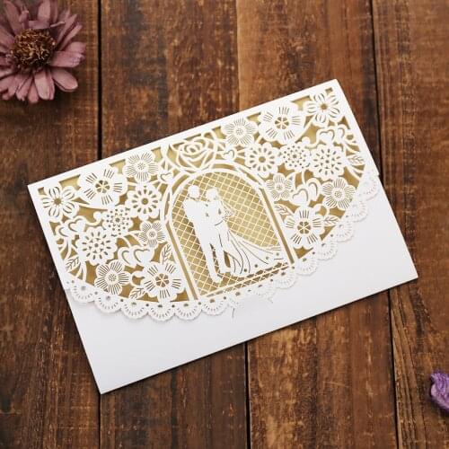10pcs Invitations Hollow Gold Silver Rose Gold Wedding Bridal Gift Card Birthday Greeting Card Customized Printing