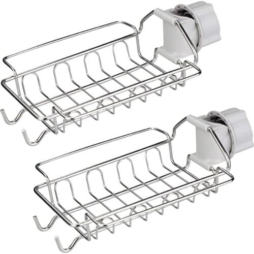 2 Pcs Kitchen Faucet Sponge Holder Sink Caddy Organizer Stainless Steel Hanging Faucet Storage Drain Rack Scrubbers Soap