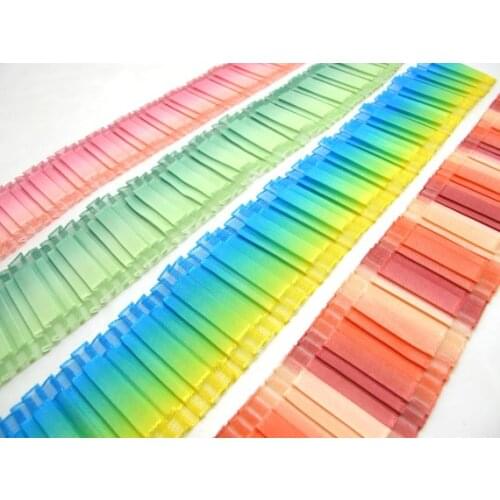 2 Yards 1 3/4 Inches Pleated Ombre Polyester Printed Ribbon|Multicolored Trim|Hair Craft Sewing Supplies