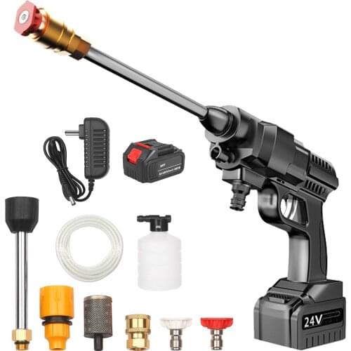 24V Portable Cordless Car Washer High Pressure Electric Water Guns With Pot Nozzle Hose Pump Foam Lance Battery Rechargable