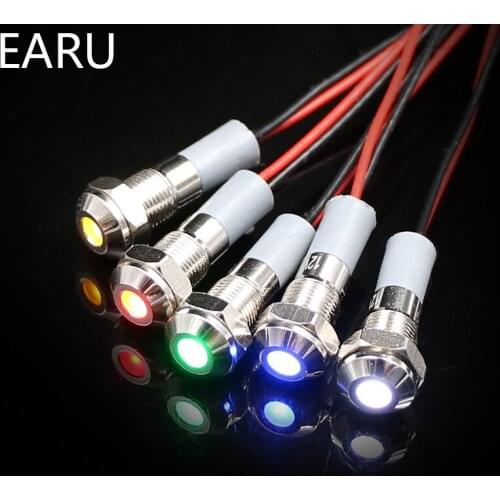 6mm IP67 Waterproof LED Metal Warning Indicator Light Pilot Signal Lamp + Wire3V 5V 6V 12V 24V 110V 220v Red Yellow Blue Green