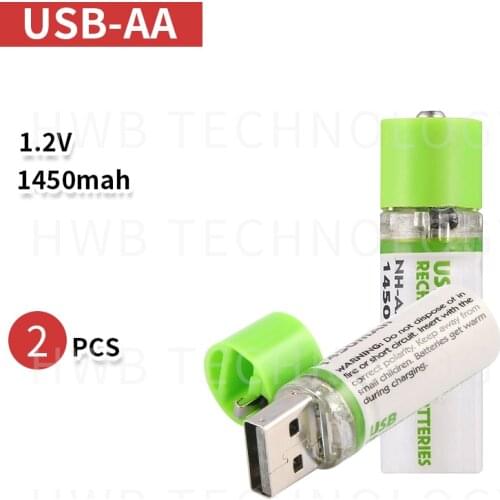 2PCS Portable AA Battery 1450mAh 1.2v USB Rechargeable Batteries USB CELL AA Rechargable Battery LED Indicator w Retail Box