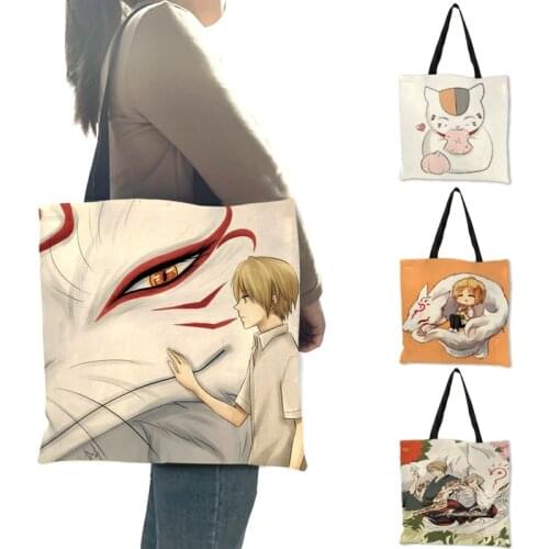 B06133 Japanese Anime Series Natsume Print Bags for Women 2019 Cartoon Cat Pattern Shoulder Bag School Book Bags