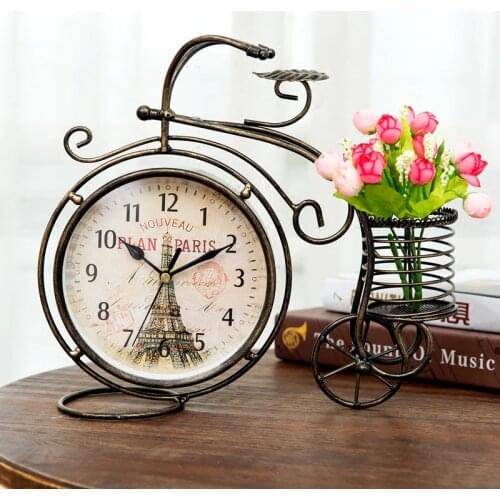 6 Inch Retro Style Tricycle Mute Table clock Vintage Iron Art Silent Desk Clock Decoration Ornament
