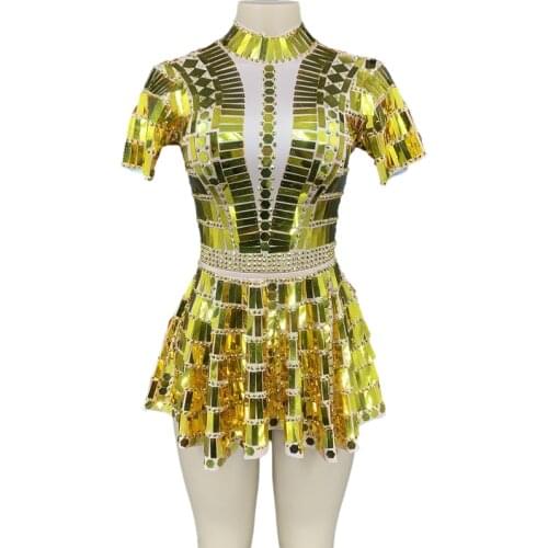 Sparkly Rhinestones Sequined Dress Sexy Performance Stage Wear Celebrate Outfit Singer Dance Costume Party Prom Birthday Women