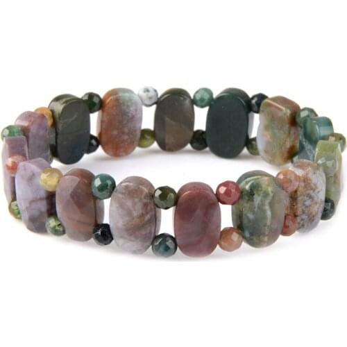 Natural Stone Bracelets India Agate Shiny Cutting Surface Wide Elastic Rope High Quality Interval Ethnic Style For Men Women