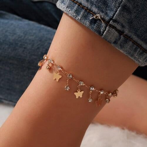 HI MAN Punk Trend Micro-Inlaid Zircon Butterfly Tassel Anklet Women Exquisite Temperament Friendship Gift Jewelry