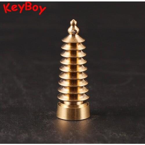 Solid Brass Chinese Lucky Tower Keyrings Pendants Jewelry Retro Copper Feng Shui Hanging Decoration Car Keychain Key Ring Gifts