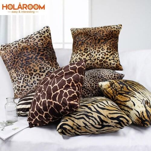 Double-sided Printed Pillow Case Animal Leopard Pattern Cushion Cover Super Soft Short Plush Striped Pillows case Sofa Car Decor