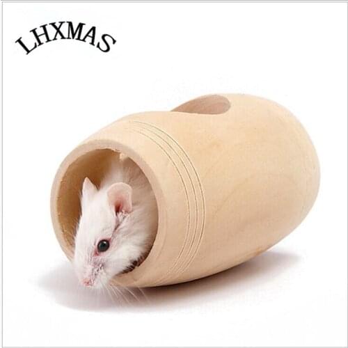Wooden Hamsters Toys Barrel Shaped Hamster House Wood Toy D445