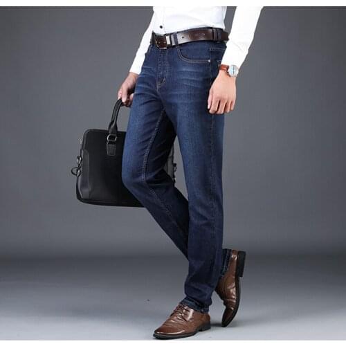 TFETTERS New Arrival Men Loose Jeans Autumn Winter Thick Soft Denim Jeans for Men Pants Solid Color Business Men Clothing 2021
