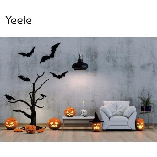 Yeele Halloween Backdrop Photocall Bat White Sofa Pumpkin Lantern Interior Scenes Background Photography Photo Studio Photophone