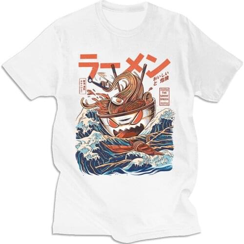 Japanese Harajuku T-Shirt Men 2021 Summer Hip Hop T Shirts Noodle Ship Cartoon Streetwear Tshirts Short Sleeve Casual Top Cotton