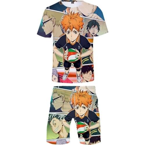 Hot Sale 3D Comic Haikyuu!! Kids Two-piece Sets Casual Boys Girls T shirt+Beach Shorts Men Hip Hop Suits Summer Boys Clothing