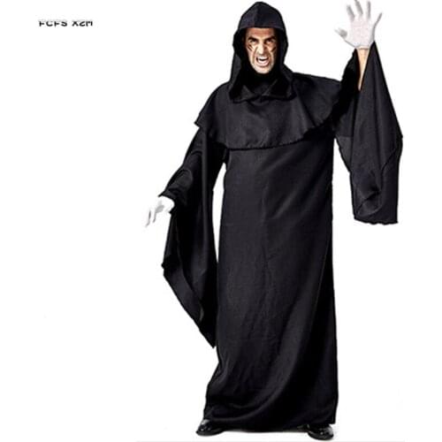 Gothic Men Halloween Hell Devil Demon Costumes Black Wizard Magician Cosplay Carnival Purim Nightclub Bar Role Play party dress