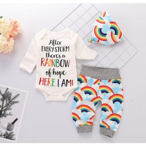 2021 Best Newborn Infant Baby Boy Girl Long Sleeve Letter Print Future Rainbow Cotton Romper Jumpsui Baby Clothes Outfits Sett