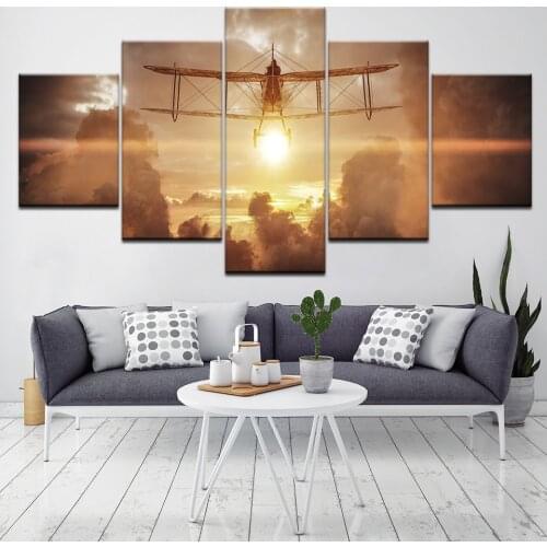 Art Pictures Home Decor Posters Frame Living Room 5 Panel Wings Glider Sunset Landscape Modern Wall HD Printed Painting Artwork