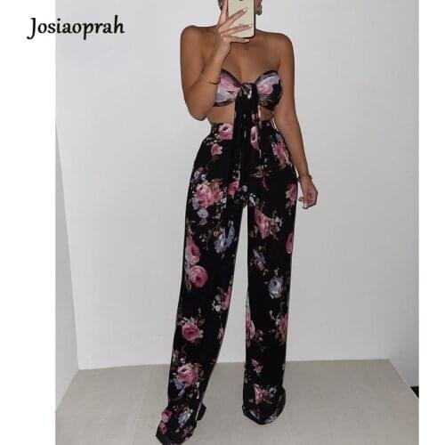 Josiaoprah Floral Print Sexy Off Shoulder Jumpsuit Casual Wide-leg Women Jumpsuits High Waist Sleeveless Office Lady Jumpsuit