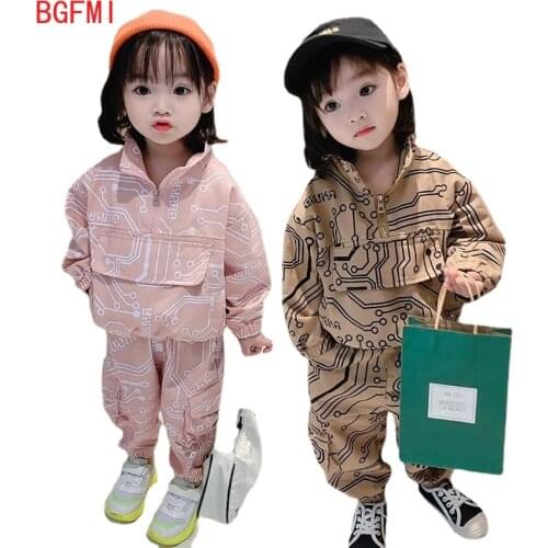 Spring Autumn Children Sports Clothing Sets Boys Girls Printed Sweater Pants 2pcs Outfits Kids Casual Pockets Tracksuit Clothes