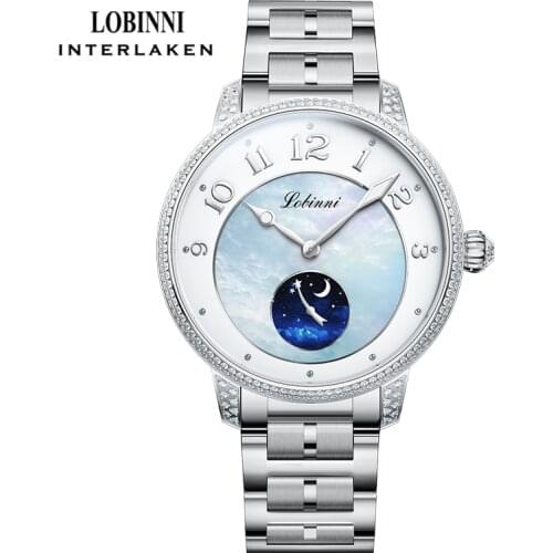 LOBINNI NEW Ladies Luxury Watches Seagull Movement Automatic Mechanical Watchs Mother-of-Pearl Dial Sapphire Glass Ladies Watch