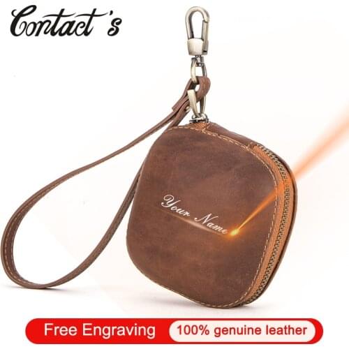 Contacts Mini Wallets Men Crazy Horse Cow Leather Coin Purse Vintage Small Change Purses Coin Pouch Zipper Around Money Bags