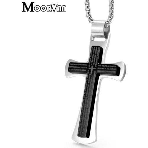 Moorvan Biblical Double Cross Pendant Necklace Jesus Prayer Ornaments Men Stainless Steel Multi Color Selection Jewelry VP408