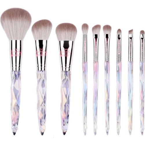 9Pcs Makeup Brushes Set Live Beauty Fully Diamond Laser Handle Synthetic Hair Rainbow Make Up Brush Set It Cosmetics