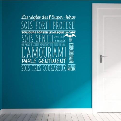 KILILAYA Wall Stickers Mural Hero Rules In French PVC Vinyl Decals Kids Boys Teen Bedroom Game Room Decor Posters