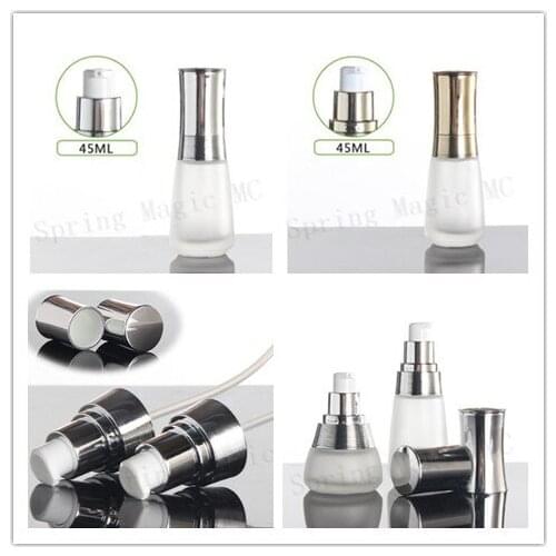 New High-end Travel Cosmetics Sub-bottle With Silver/Gold Cap 45ML Frosted Glass Bottle By Pump 1.5oz Lotion/Essence Bottles