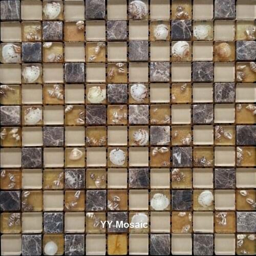 New Arrival Natural Cafe Stone Shell Resin Glass Mosaic Tiles for kitchen backsplash living room backdrop waist line Wallpaper