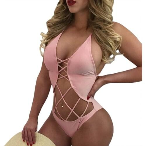 Solid Color Bikini Sexy Back Three - Point Grid Conjoined Swimsuit Beach Wear Swimwear