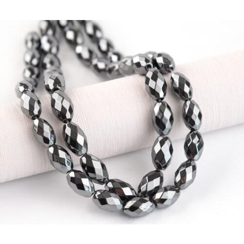 Oval Hematite Loose Beads Faceted Double-hole Beads Handmade Semi-finished Black Gallstone Bracelets Beaded Jewelry