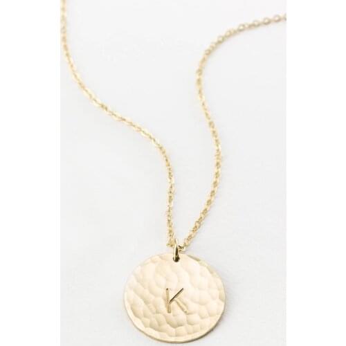 Large Disc Initial Necklace Letter Alphabet Necklace Hammered Disc Necklace Gift for Daughters Mothers Bridesmaid 16mm