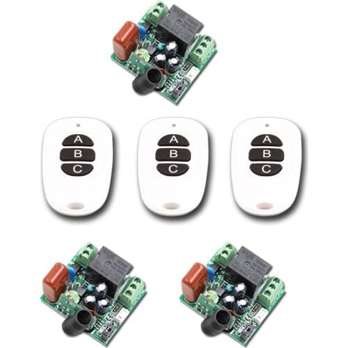 AC 220V 1CH 10A Wireless Remote Control Switch Mini Relay Output Radio Receiver Module + Black/White Transmitter