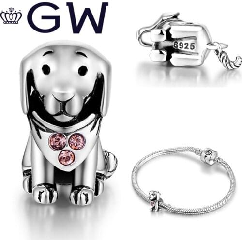 Really S925 Pure Silver Charm Lovely Puppy Bead Fit Original Bracelet Dog Animal Charms DIY Jewelry Making GW X21230