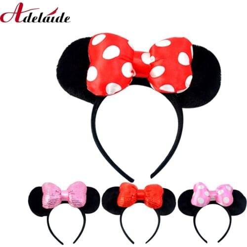 Christmas Hairband Cute Mickey Ears Bows Headband Pink Ear Headband Bow Hair Accessories for Girls Birthday Party Celebration