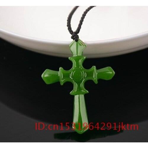 Carved Gifts Charm for Jade Fashion Jewelry Cross Amulet Chinese Men Jadeite Pendant Natural Necklace Women Hand White Green
